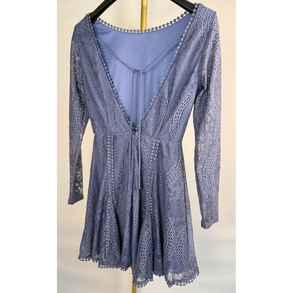 Angel Biba Blue Lace Long Sleeve Fit & Flare Mini Dress AU 8 US S Elegant Party. - Picture 4 of 16
